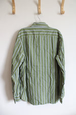 American Eagle Vintage Fit Green Blue & White Striped Button Down Shirt | XXL
