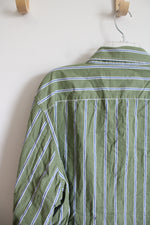 American Eagle Vintage Fit Green Blue & White Striped Button Down Shirt | XXL