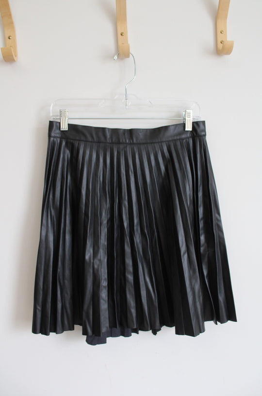 NEW Olive Leaf Black Faux Leather Pleated Skirt | L