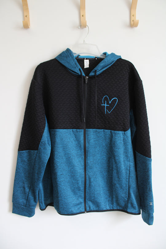 Xersion Black & Blue Partial Fleece Lined Full Zip Jacket | XXL