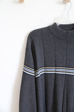 Adolfo Black Tan & Blue Striped Gray Sweater | XL