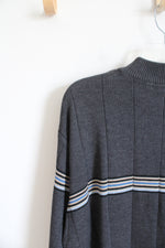 Adolfo Black Tan & Blue Striped Gray Sweater | XL