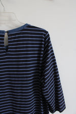 J.Jill Navy & Blue Striped Cotton Dress | L
