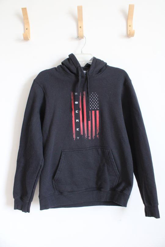 Port And Company Black American Flag Hockey Hoodie | M