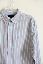 Tommy Hilfiger Gray Blue & White Striped Button Down Shirt | L