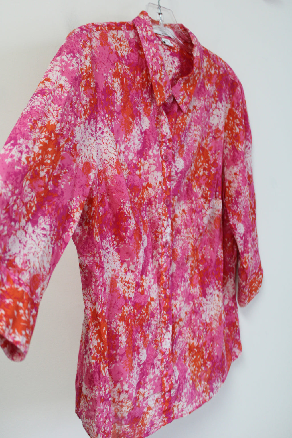 Coldwater Pink Floral Button Down No Iron Top | XL