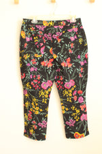 Susan Graver Black Floral Pull-on Pants | 10P