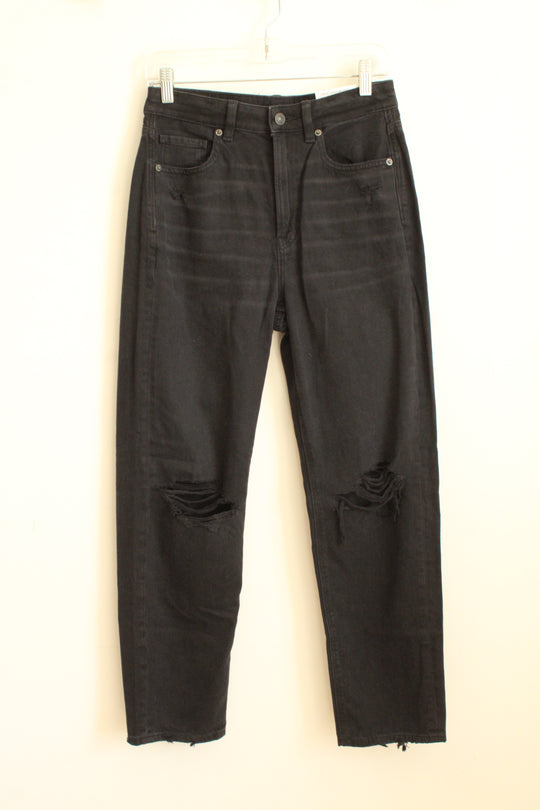 NEW American Eagle Faded Black Comfort Stretch Waistband Mom Straight Jeans | 6
