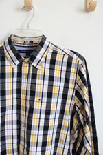 Tommy Hilfiger Custom Fit Black Yellow & White Plaid Button Down Shirt | M