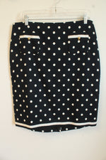 NEW Talbots Navy Blue and White Polka Tweed Skirt with Gold Front Pockets and Gold Buttons | 14