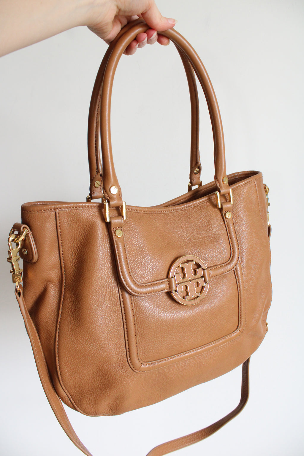 Tory Burch Convertible Golden Brown Pebble Leather Purse