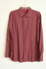 Alfani Modern Fit Burgundy Red Striped Button Down Shirt | XL