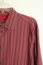 Alfani Modern Fit Burgundy Red Striped Button Down Shirt | XL