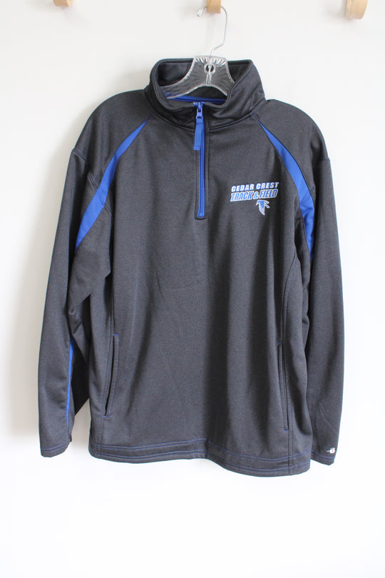 Badger Sport Cedar Crest Track & Field Gray & Blue Quarter Zip Sweatshirt | M