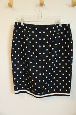 NEW Talbots Navy Blue and White Polka Tweed Skirt with Gold Front Pockets and Gold Buttons | 14