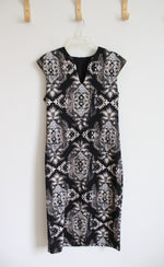 Connected Apparel Black Cream & Blue Patterned Dress | 10