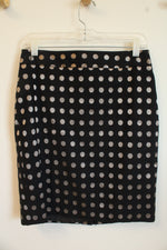 NEW Ann Taylor Petite Black and Metallic Silver Polka Dot Pencil Skirt | 8 Petite