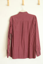 Alfani Modern Fit Burgundy Red Striped Button Down Shirt | XL