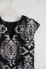 Connected Apparel Black Cream & Blue Patterned Dress | 10