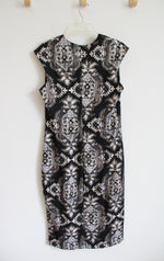 Connected Apparel Black Cream & Blue Patterned Dress | 10