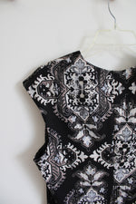 Connected Apparel Black Cream & Blue Patterned Dress | 10