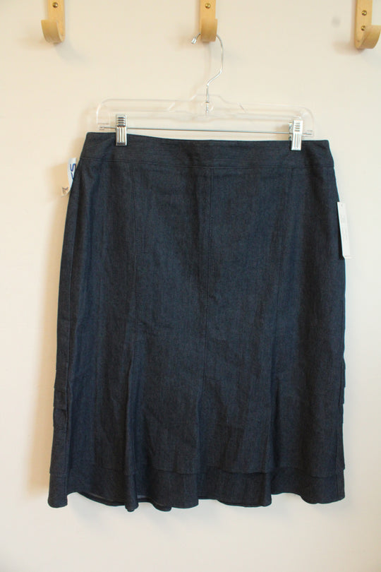 NEW Larry Levine Dark Wash Denim Fit and Flare Skirt with Back Ruffle | 10