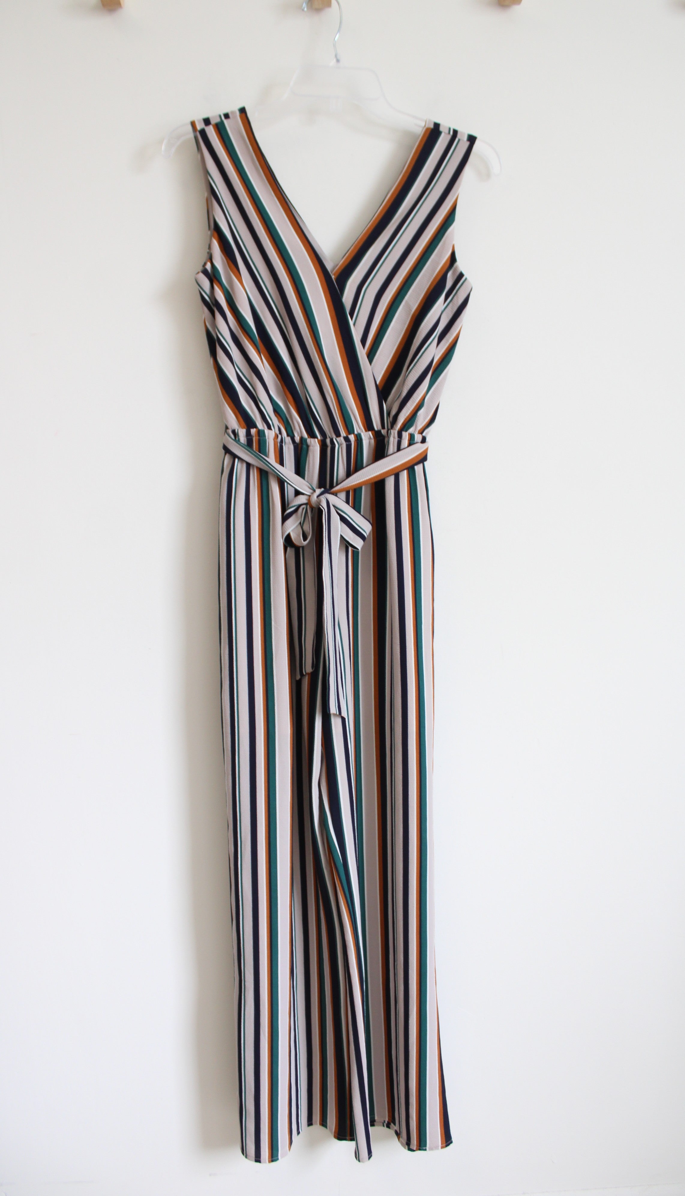 Maurices Navy Teal & Orange Striped Jumpsuit | XS