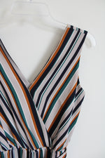 Maurices Navy Teal & Orange Striped Jumpsuit | XS