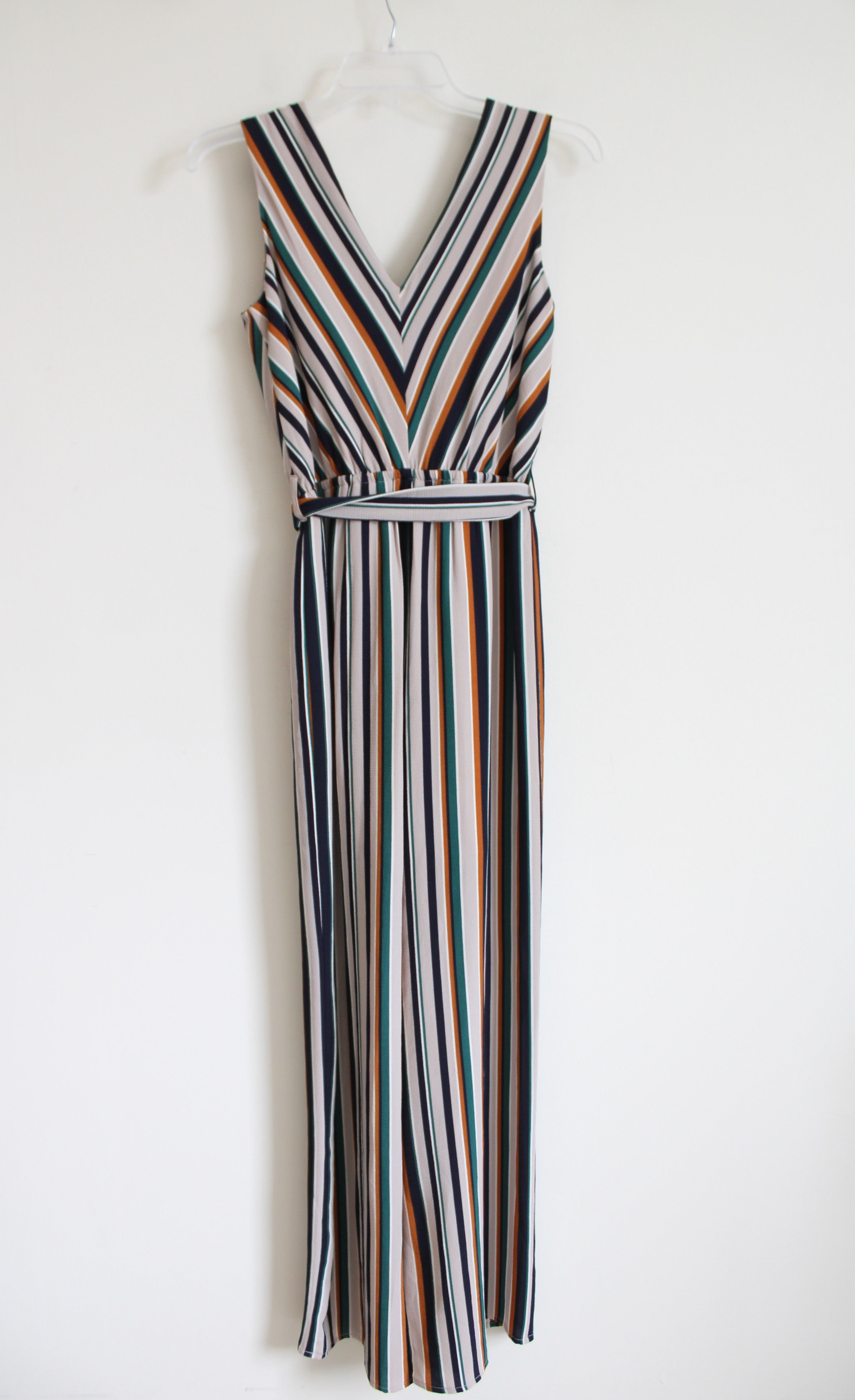 Maurices Navy Teal & Orange Striped Jumpsuit | XS