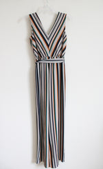 Maurices Navy Teal & Orange Striped Jumpsuit | XS