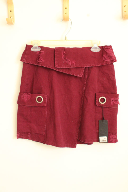 CarMar Burgundy Distressed Skirt with Grommets | 12
