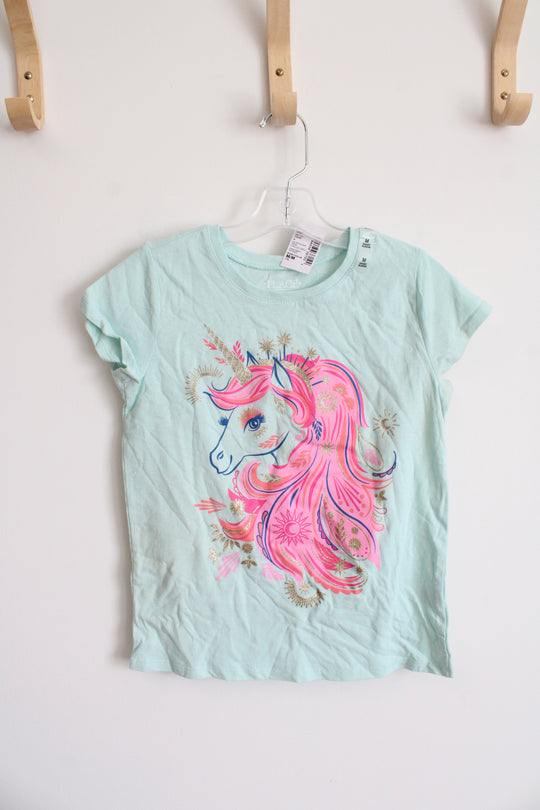NEW Children's Place Light Blue Pink & Glitter Gold Unicorn Shirt | Youth M (7/8)