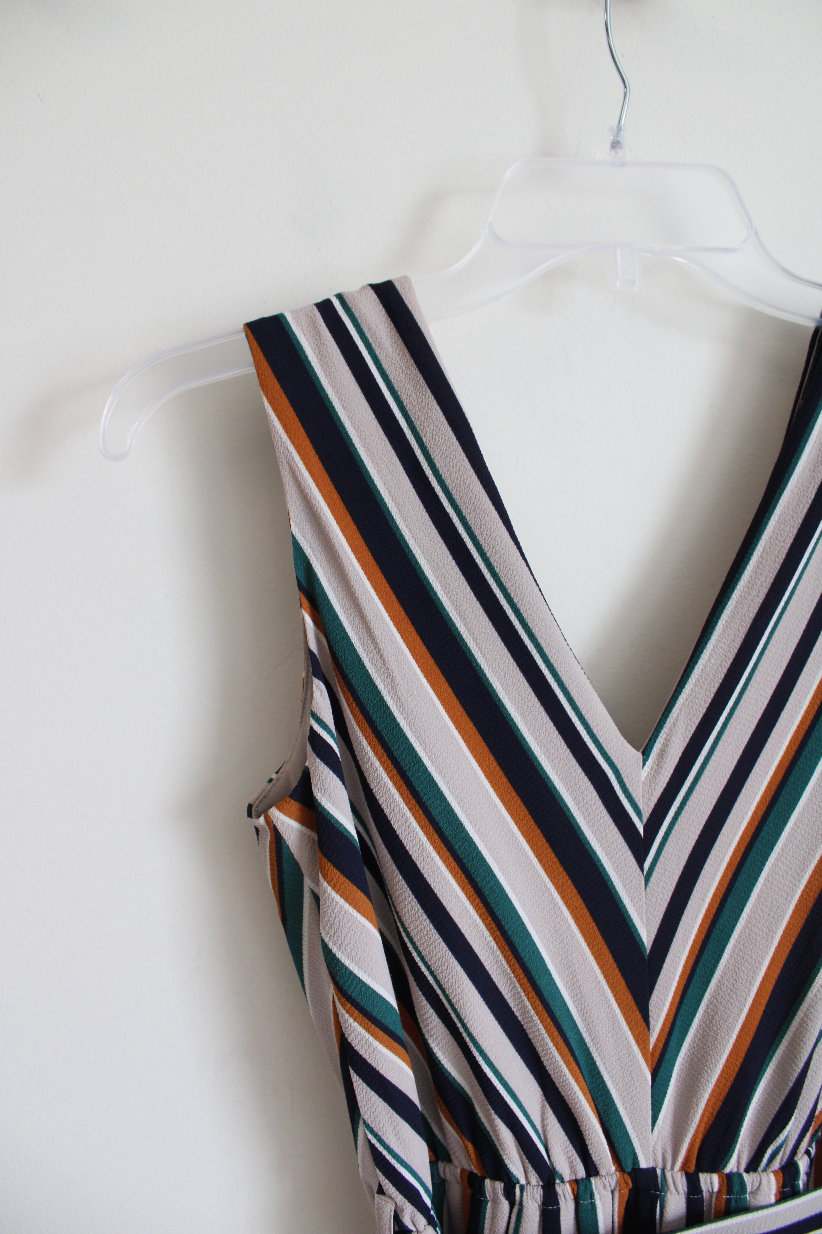 Maurices Navy Teal & Orange Striped Jumpsuit | XS