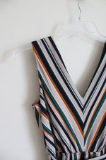 Maurices Navy Teal & Orange Striped Jumpsuit | XS