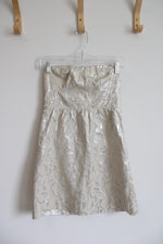 American Eagle Champagne Metallic Patterned Strapless Mini Dress | 2