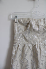 American Eagle Champagne Metallic Patterned Strapless Mini Dress | 2