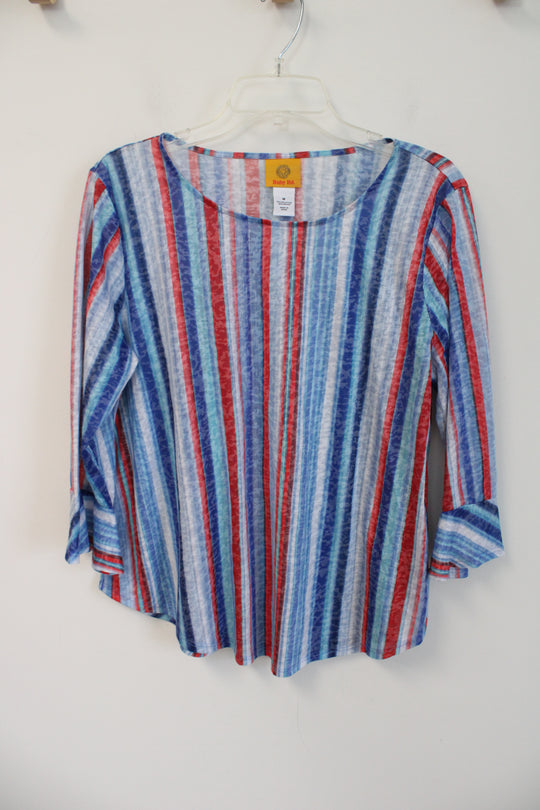 Ruby Rd. Red & Blue Striped Flare Sleeve Top | M