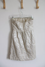 American Eagle Champagne Metallic Patterned Strapless Mini Dress | 2