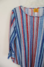 Ruby Rd. Red & Blue Striped Flare Sleeve Top | M