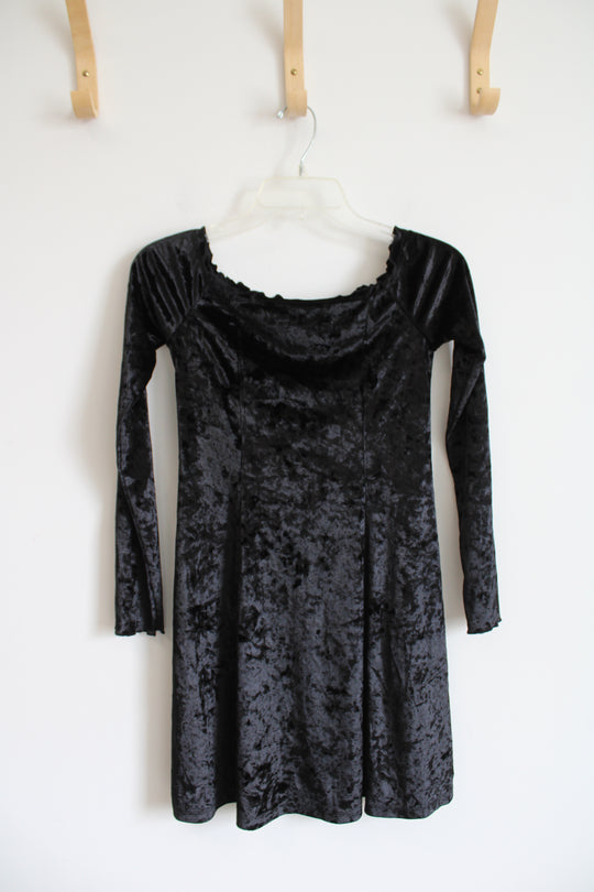 Hollister Black Crushed Velvet Long Sleeved Dress | S