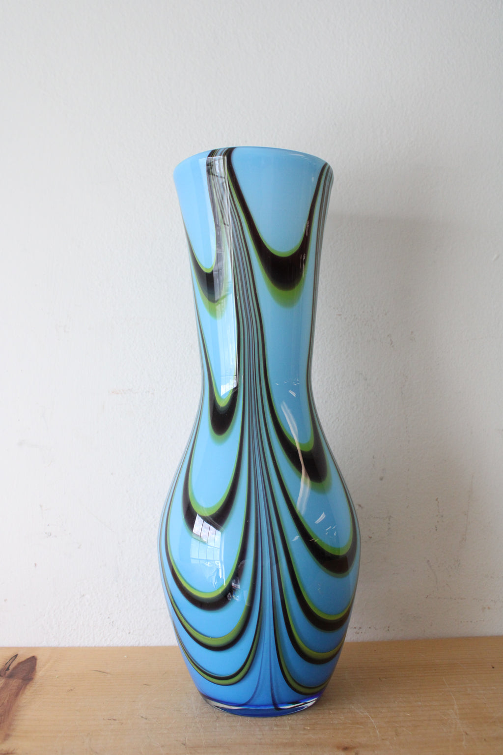 Hand Blown Blue Black & Yellow Swirl Vase | 15"
