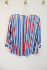Ruby Rd. Red & Blue Striped Flare Sleeve Top | M