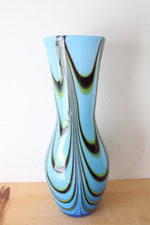 Hand Blown Blue Black & Yellow Swirl Vase | 15"
