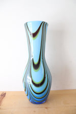 Hand Blown Blue Black & Yellow Swirl Vase | 15"