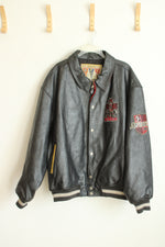 Avirex Vintage Black Textured Leather Varsity Jacket | 6XL