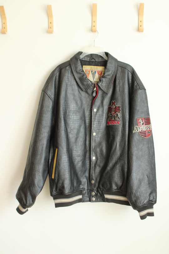 Avirex Vintage Black Textured Leather Varsity Jacket | 6XL