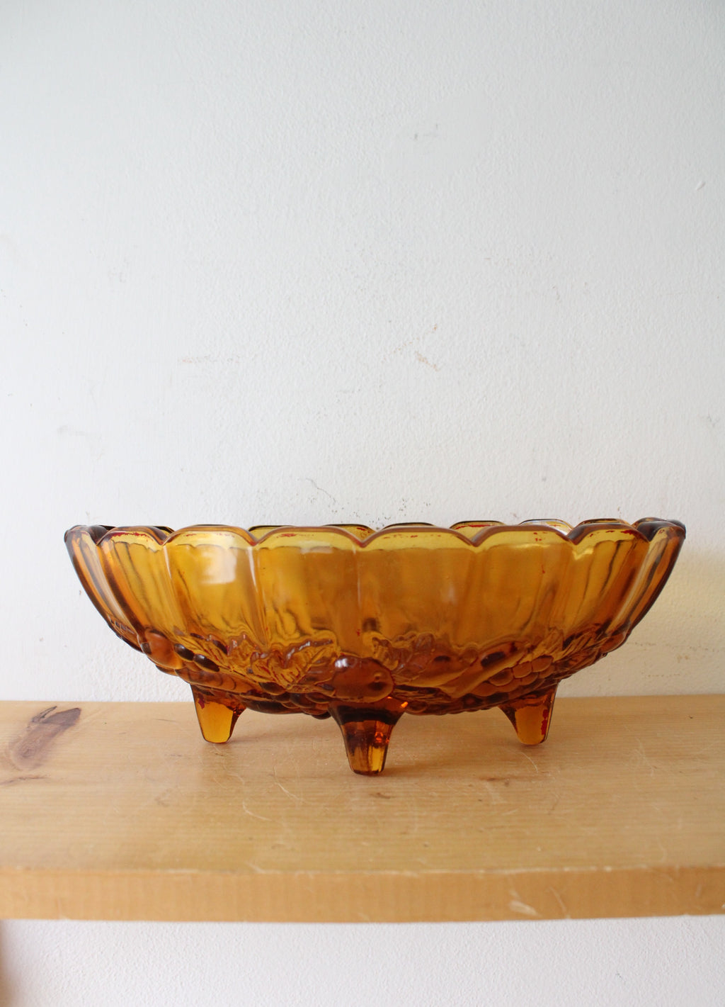 Vintage Indiana Glass Harvest Grape Footed Oval Amber Glass Bowl