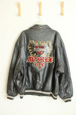 Avirex Vintage Black Textured Leather Varsity Jacket | 6XL