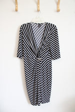 Covington Black & White Striped Deep V-Neck Dress | L