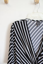 Covington Black & White Striped Deep V-Neck Dress | L